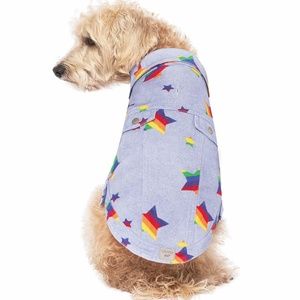 NWT Canada Pooch Rainbow Star Denim Vest Blue Jean Jacket Dog Coat Pride 14 & 16